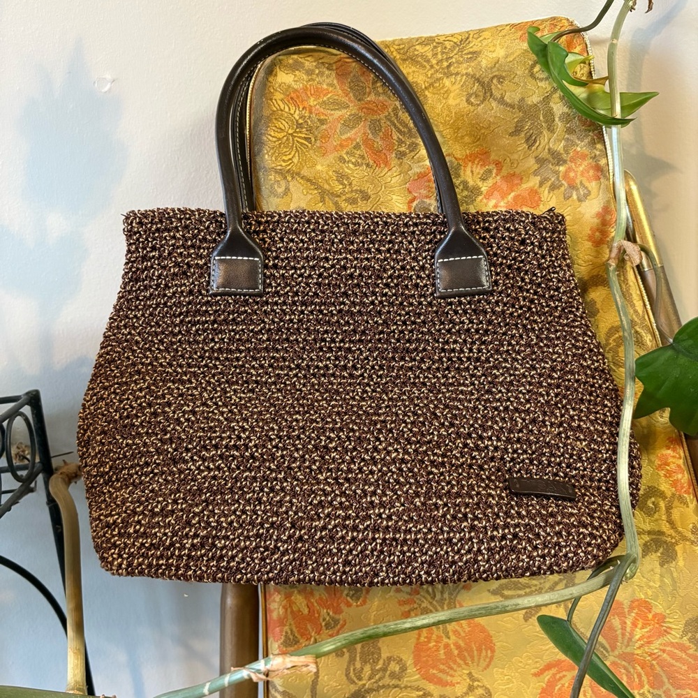 The Sak Hand Crochet Elliott Lucca Satchel Bag Brown leather Handle Purse brown